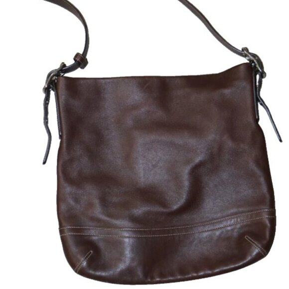 Coach Handbags - Coach Brown Leather Shoulder Bag Signature Canvas Interior  Vintage